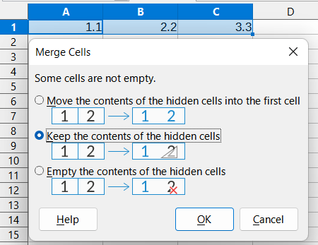 merge cells libreoffice